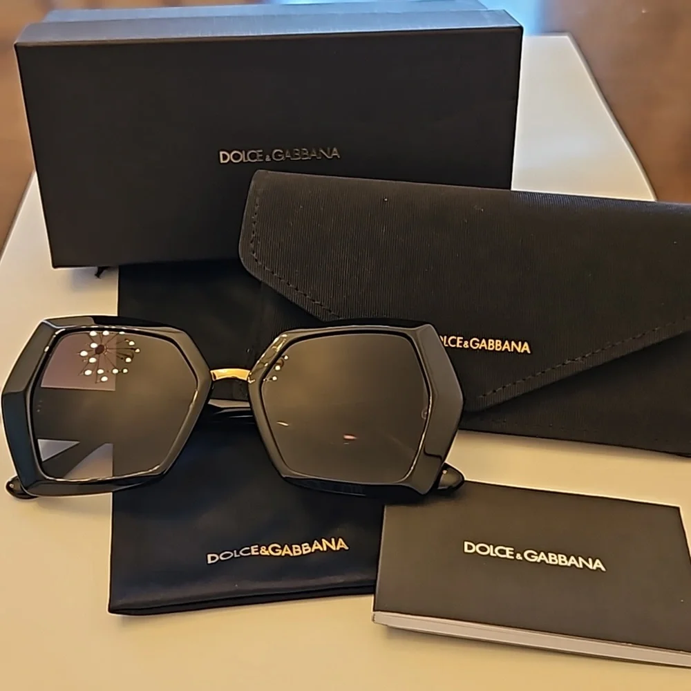Dolce & Gabbana Black and Gold Sunglasses with Box, Case, Pouch,Care Booklet - Picture 10 of 13